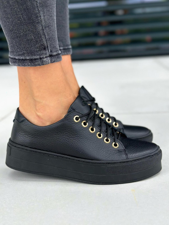 Czarne trampki damskie skórzane