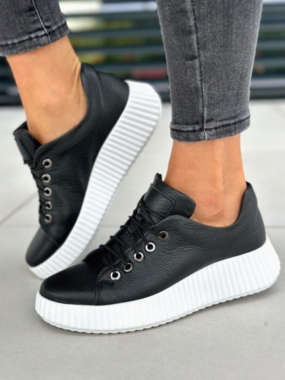 Czarne trampki damskie skórzane OLEKSY polskiej produkcji