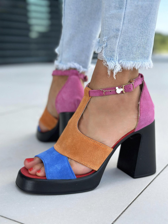 Wielokolorowe sandały damskie skórzane