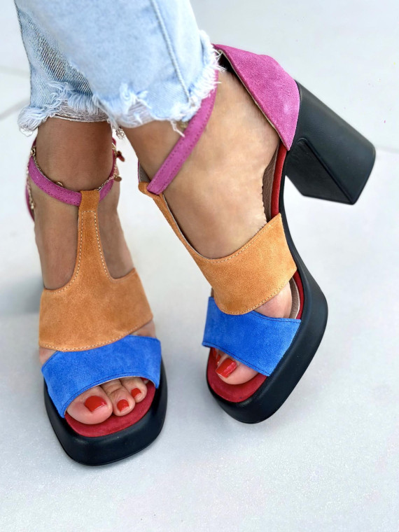 Wielokolorowe sandały damskie skórzane