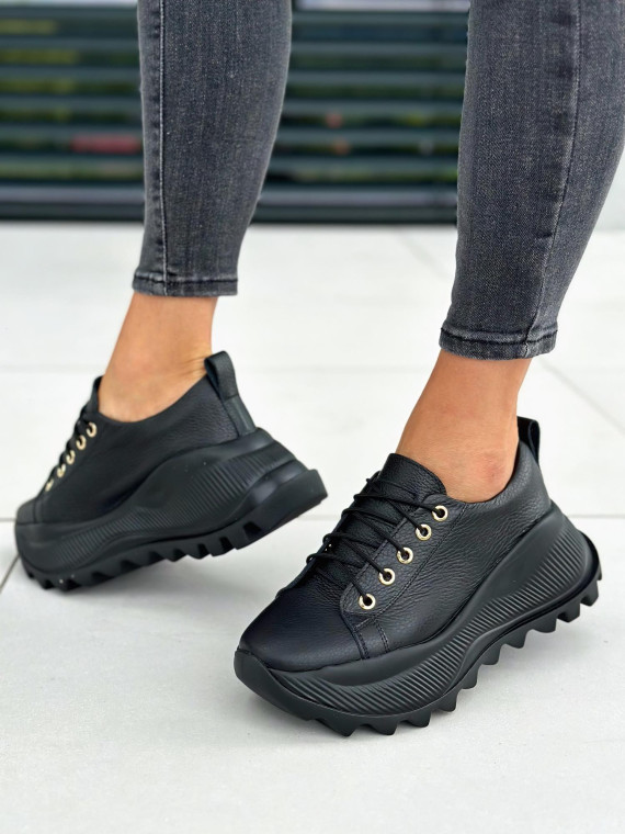 Czarne sneakersy damskie skórzane