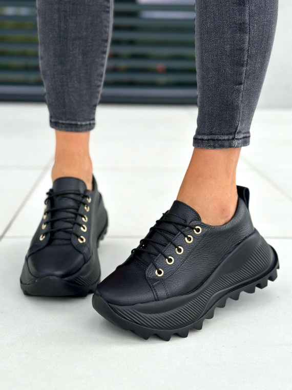 Czarne sneakersy damskie skórzane