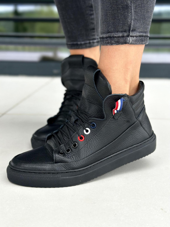 Czarne trampki damskie skórzane