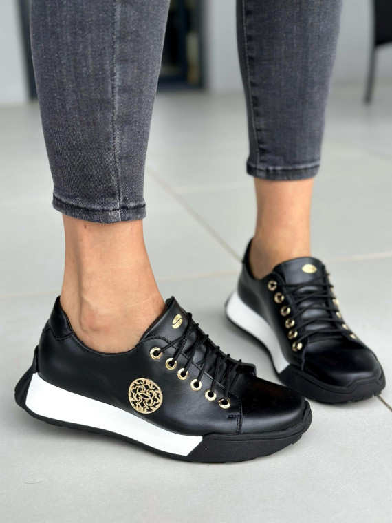 Czarne trampki damskie skórzane