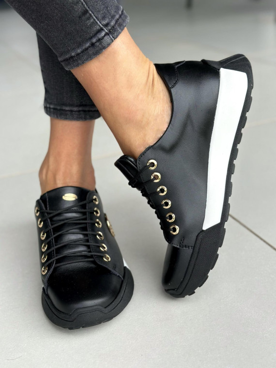 Czarne trampki damskie skórzane