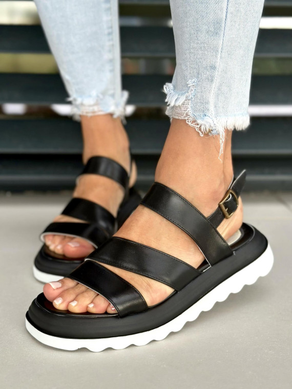 Czarne sandały damskie skórzane