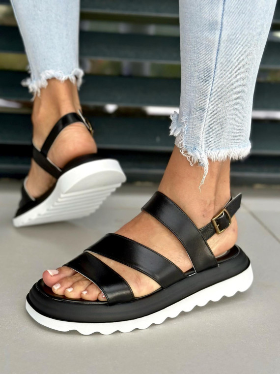 Czarne sandały damskie skórzane