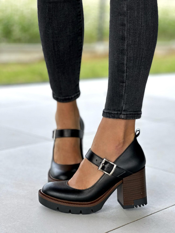 Czarne półbuty damskie skórzane