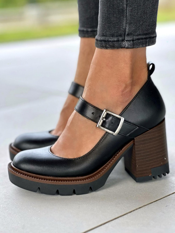 Czarne półbuty damskie skórzane