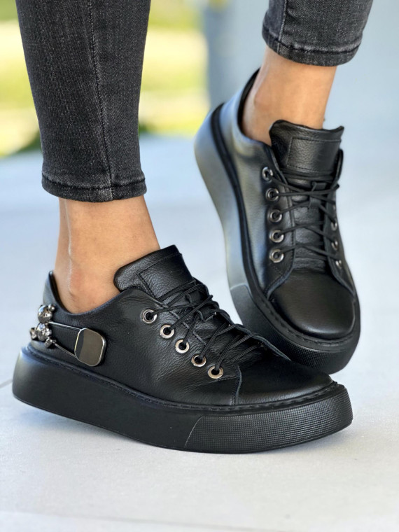 Czarne trampki damskie skórzane