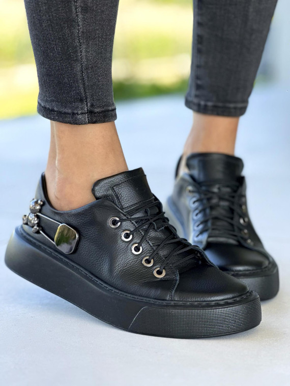 Czarne trampki damskie skórzane