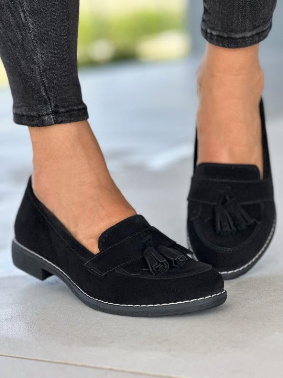 Czarne mokasyny damskie skórzane