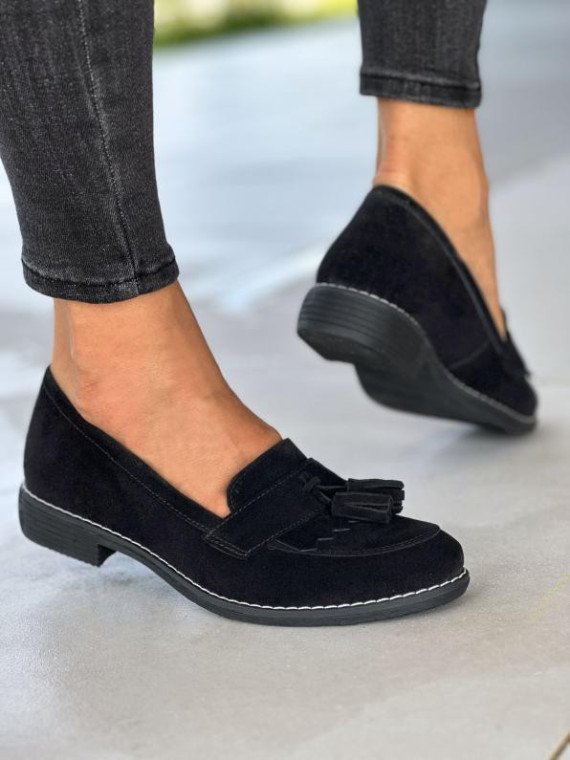 Czarne mokasyny damskie skórzane
