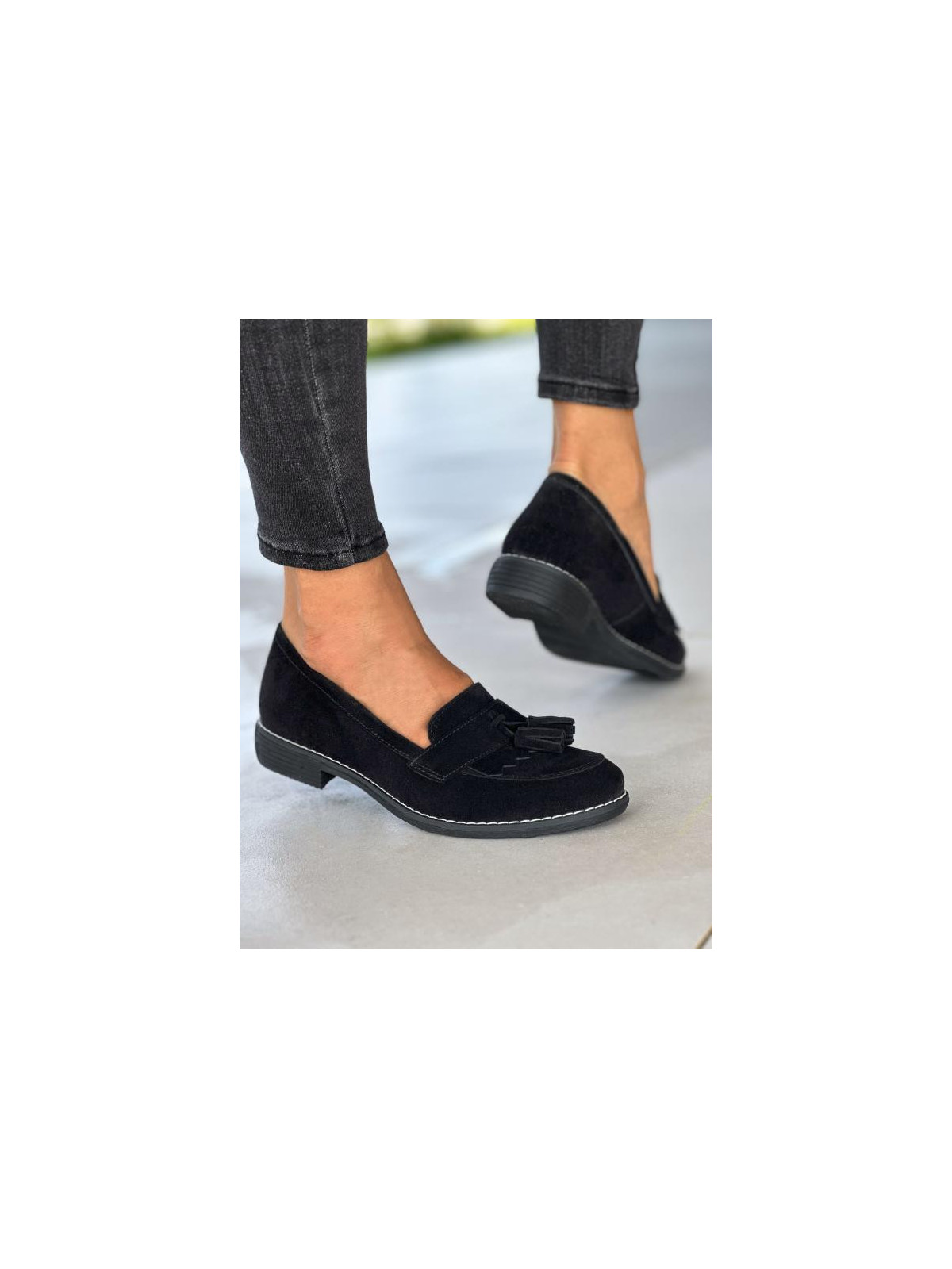 Czarne mokasyny damskie skórzane