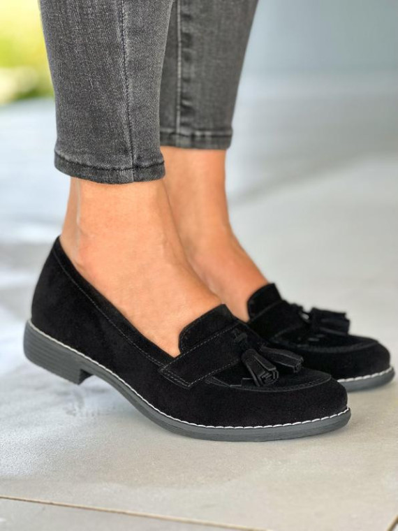 Czarne mokasyny damskie skórzane
