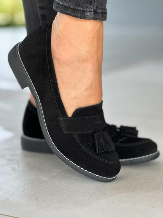 Czarne mokasyny damskie skórzane