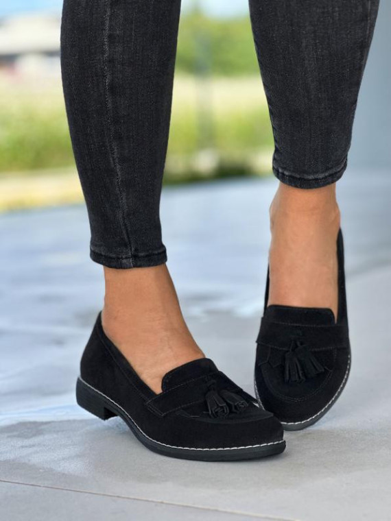Czarne mokasyny damskie skórzane