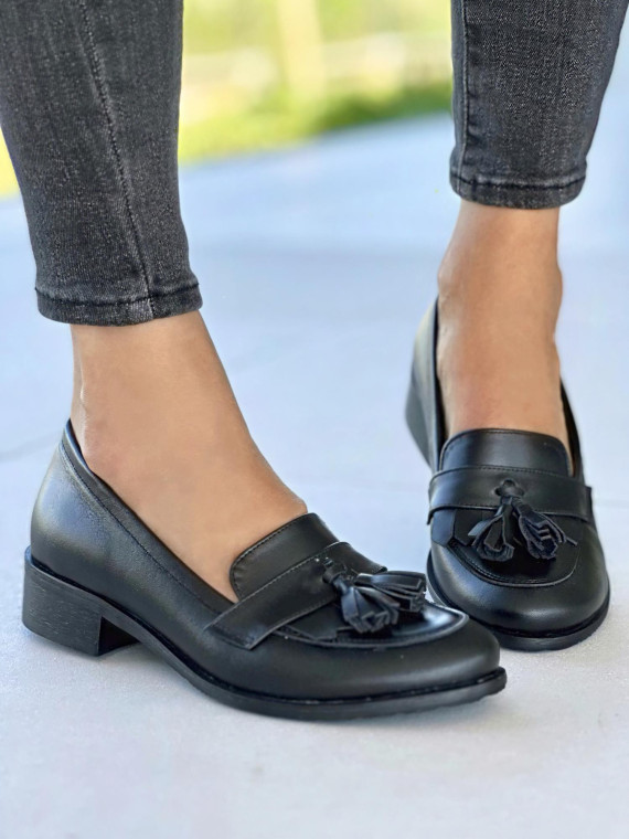 Czarne mokasyny damskie skórzane