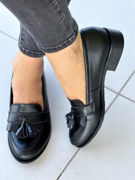 Czarne mokasyny damskie skórzane