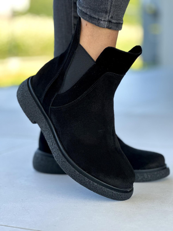 Czarne botki damskie skórzane