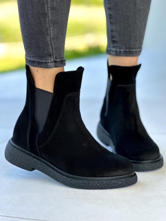 Czarne botki damskie skórzane