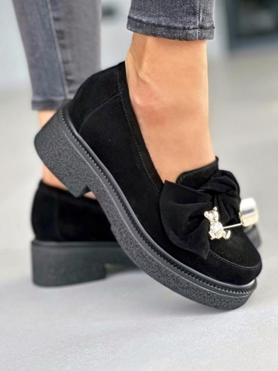 Czarne półbuty damskie skórzane