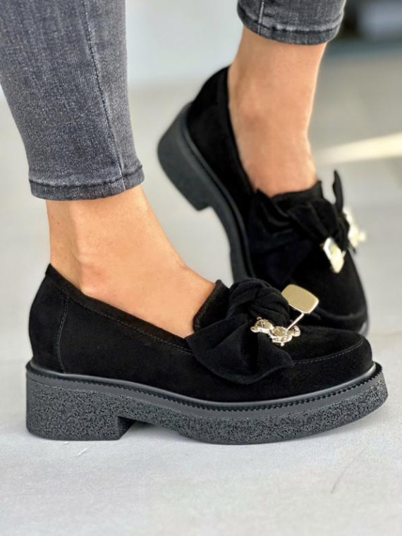 Czarne półbuty damskie skórzane