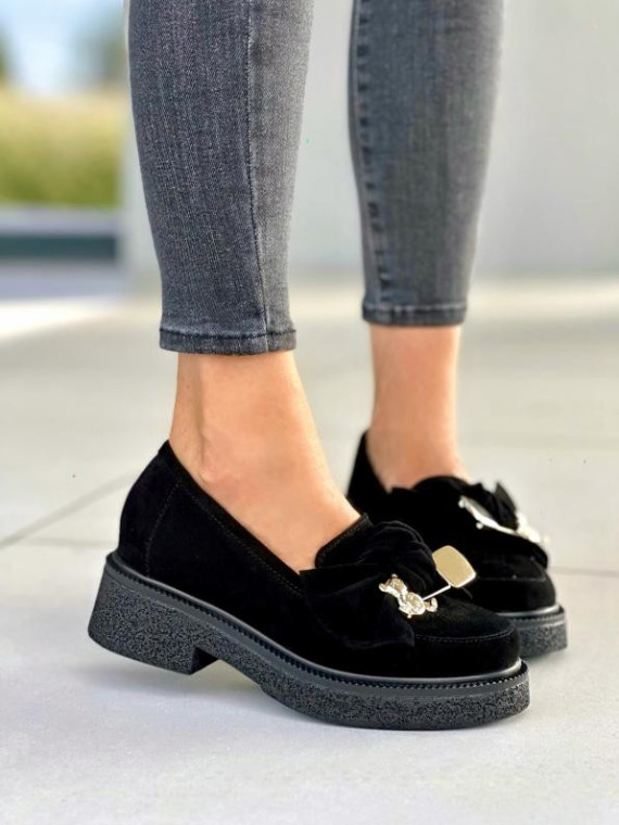 Czarne półbuty damskie skórzane