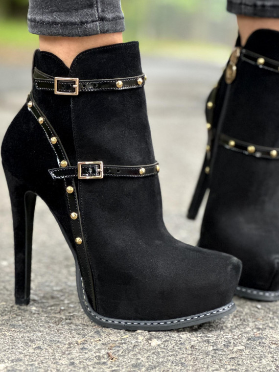 Czarne botki damskie skórzane