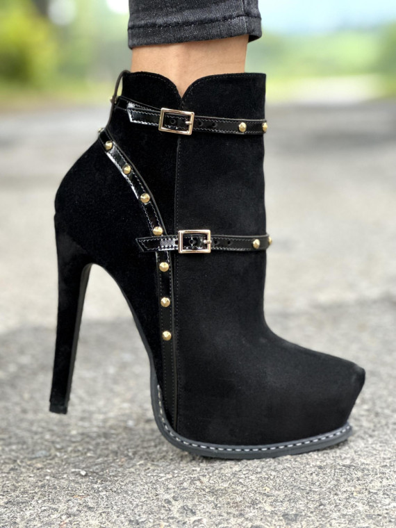 Czarne botki damskie skórzane