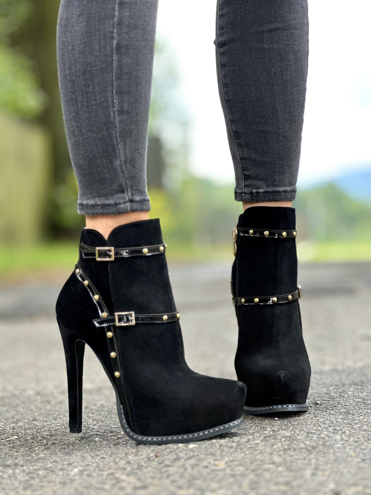 Czarne botki damskie skórzane