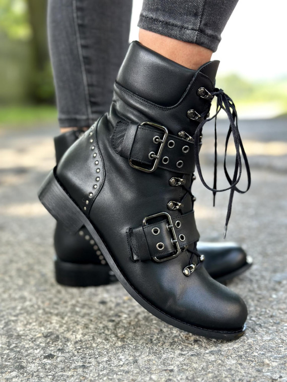 Czarne botki damskie skórzane