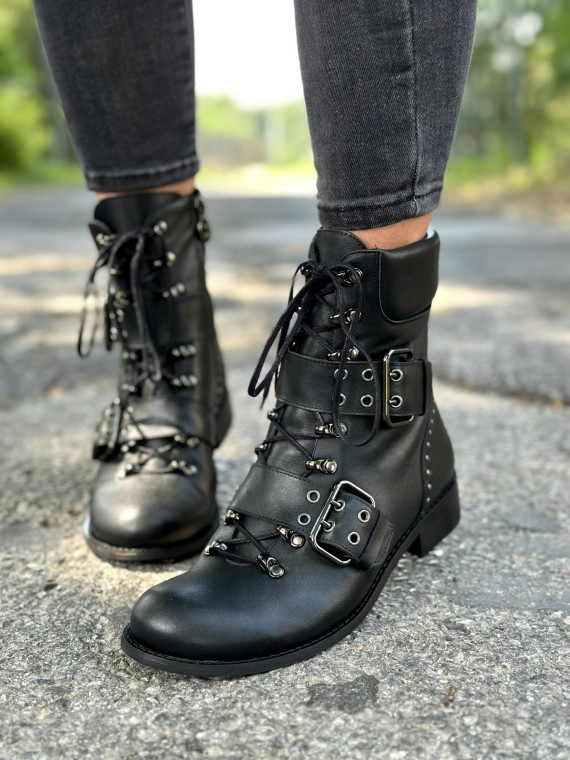 Czarne botki damskie skórzane