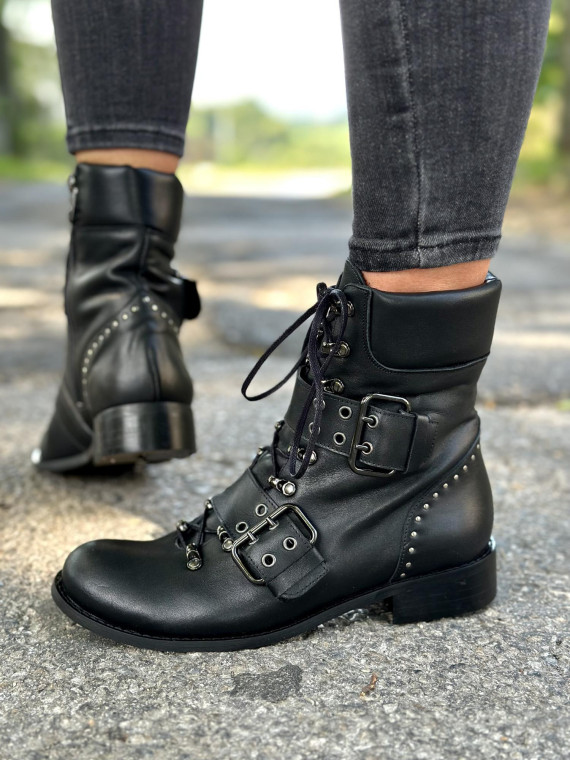 Czarne botki damskie skórzane