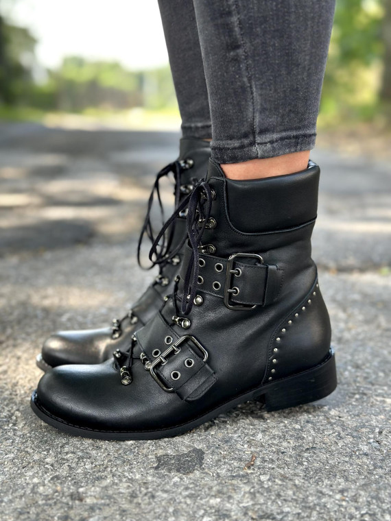 Czarne botki damskie skórzane