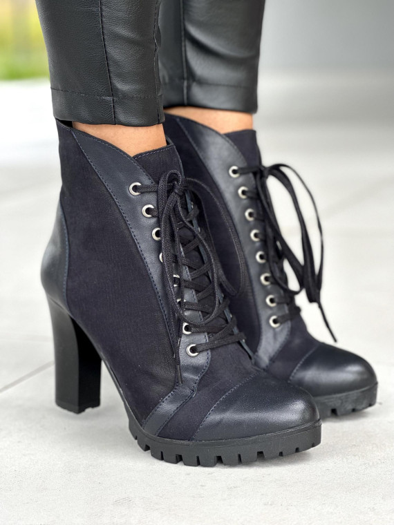 Granatowe botki damskie skórzane