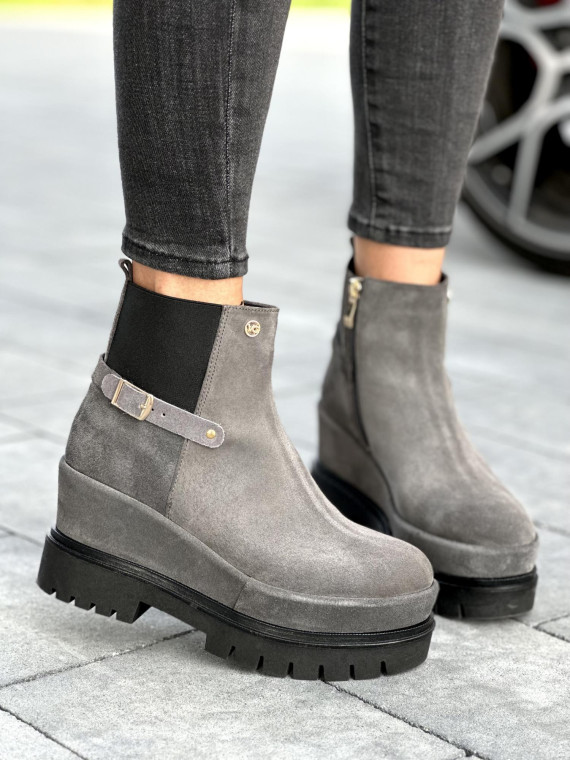 Szare botki damskie skórzane