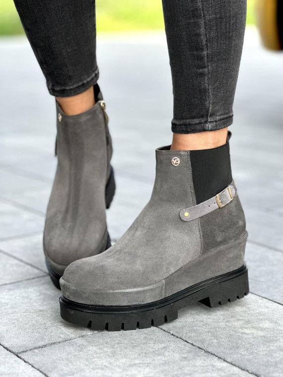 Szare botki damskie skórzane