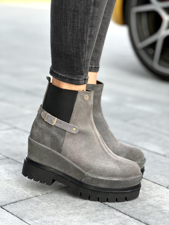 Szare botki damskie skórzane