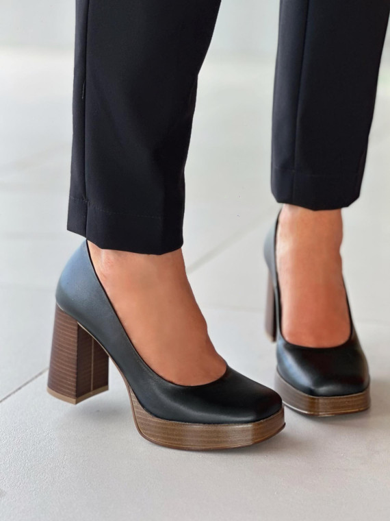 Czarne czółenka damskie skórzane