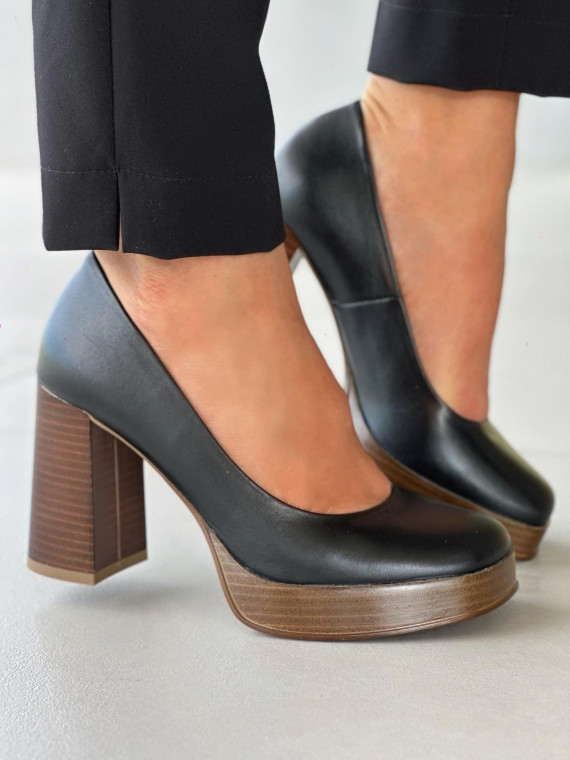 Czarne czółenka damskie skórzane