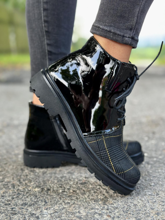 Czarne botki damskie skórzane