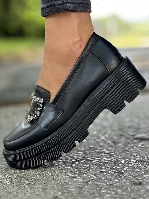 Czarne półbuty damskie skórzane