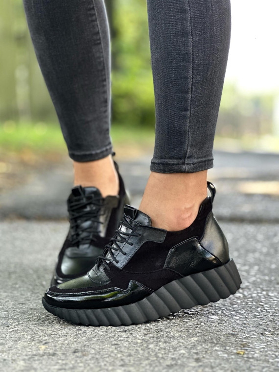 Czarne trampki damskie skórzane