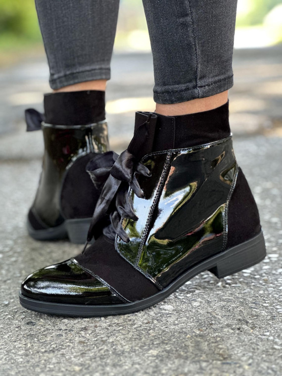 Czarne botki damskie skórzane