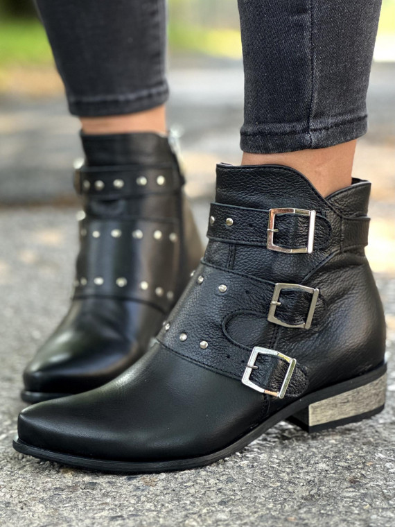 Czarne botki damskie skórzane