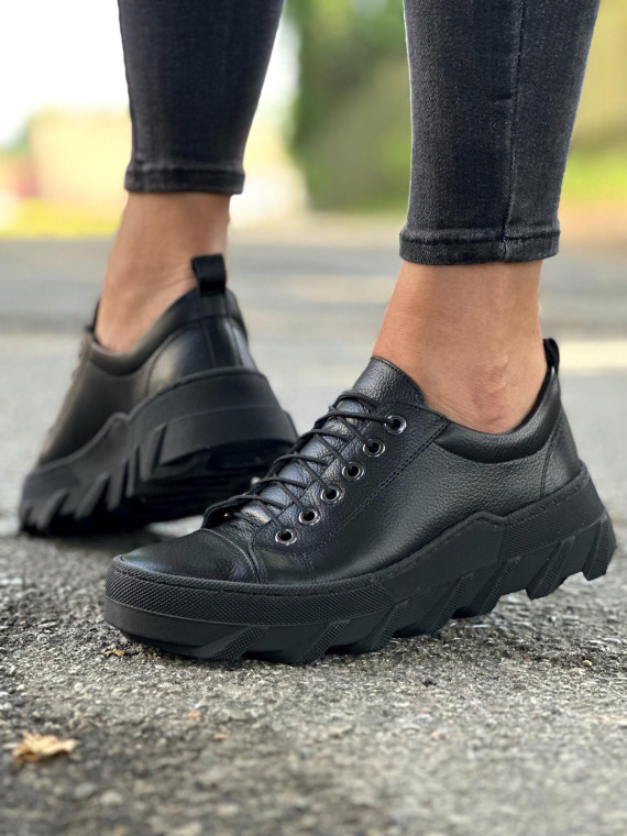 Czarne trampki damskie skórzane