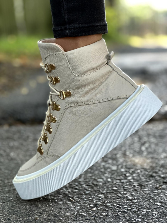 Beżowe trampki damskie skórzane