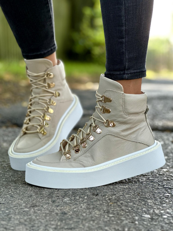 Beżowe trampki damskie skórzane