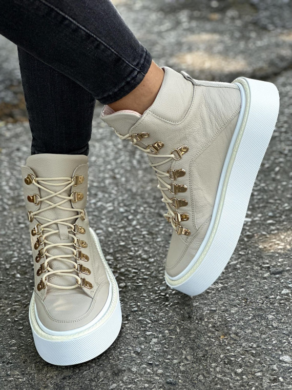 Beżowe trampki damskie skórzane